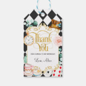 Alice wondert zich af van het gekke-hattertheefees cadeaulabel (Achterkant)