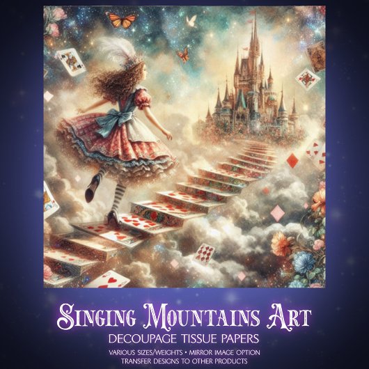 Alice's Whimsical Castle Quest Decoupage Tissuepapier