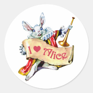 Alice's White Rabbit zegt: "Ik hou van Alice" Ronde Sticker