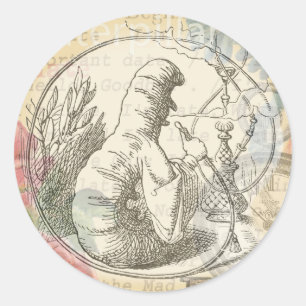 Alice's Wonderland Rups: Originele Tenniel Ronde Sticker