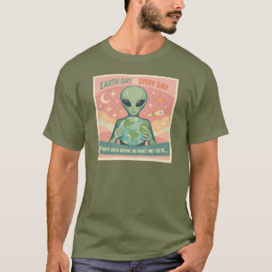 Alien Aardedag – Retro Mid Century Ruimte T-shirt
