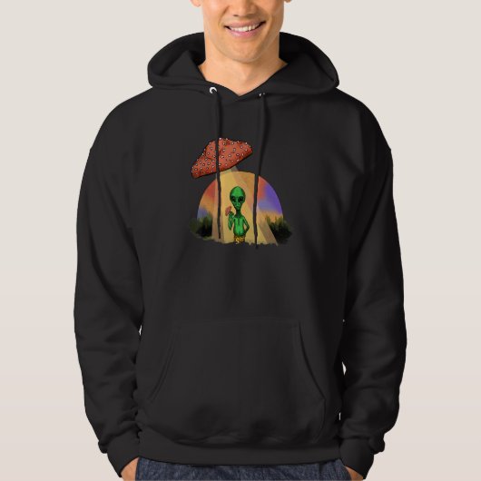 Alien Abducted UFO Mushroom Psychedelic Trippy Out Hoodie (Voorkant)