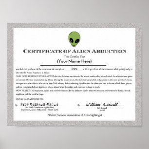 Alien Abductiecertificaat Poster