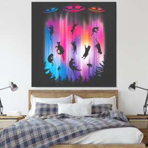 Alien Abduction Cat Flying Saucer Funny UFO Canvas Afdruk
