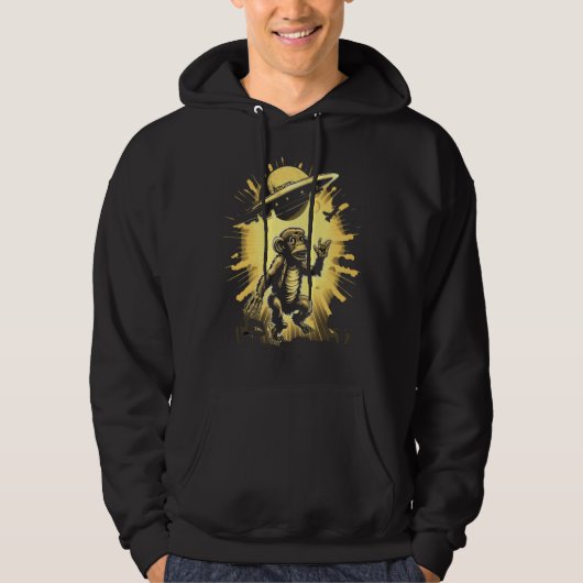 Alien Abduction Monkey Ape UFO Spaceship Extraterr Hoodie (Voorkant)