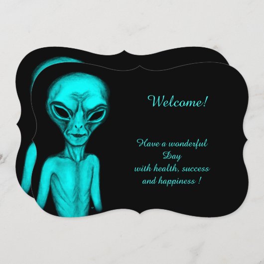 Alien , add Jouw tekst Invitation Kaart (Voorkant / Achterkant)