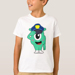 Alien als politieagent met pet van politie t-shirt