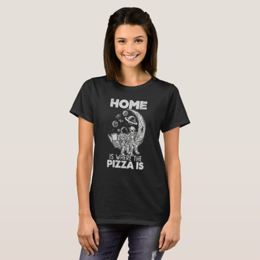 Alien Astronaut Eating Pizza In The Cosmos Pizza T-shirt (Voorkant volledig)