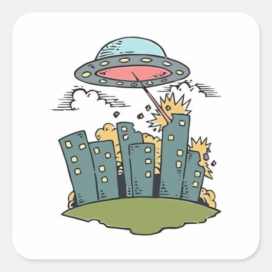 Alien Attack Vierkante Sticker (Voorkant)