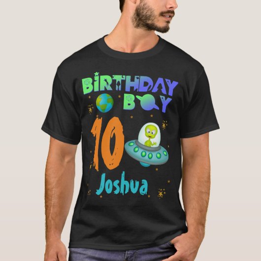Alien Birthday Boy Party Theme Spaceship T-shirt (Voorkant)