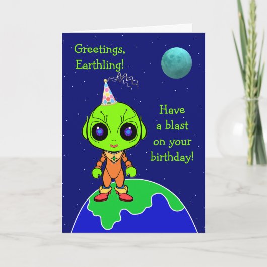 Alien Birthday carte pliée pour les enfants par Jo (Devant)