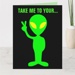 ALIEN BIRTHDAY FUNNY CAKE WENSKAART KAART