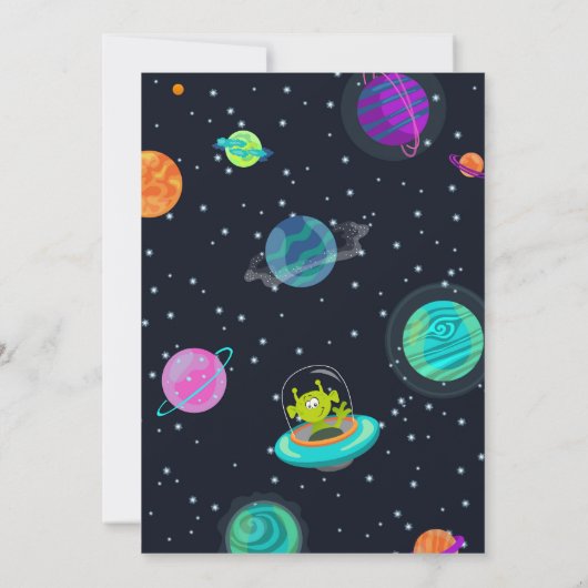 Alien Birthday Invitation, Space Birthday Invite Kaart (Achterkant)