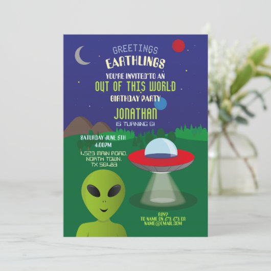 Alien Birthday Spaceship Aliens Invasion Space Fun Kaart (Staand voorkant)