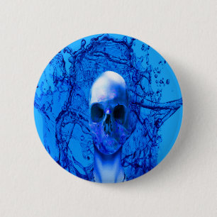 Alien blauwe schedel ronde button 5,7 cm