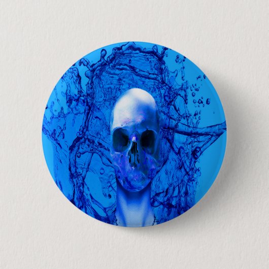 Alien blauwe schedel ronde button 5,7 cm (Voorkant)