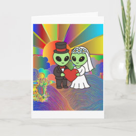Alien Bride and Groom Wedding Retro Neon Bedankkaart