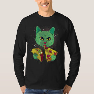 Alien Cat Funny Eat Pizza Taco Space Cats Kat T-shirt