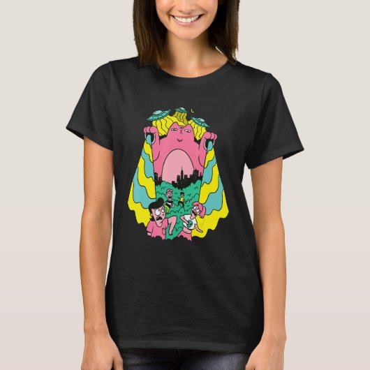 Alien Cat Monster Invasion by Flying Saucers Attac T-shirt (Voorkant)