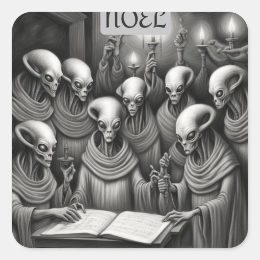 Alien Christmas Carol Choir Vierkante Sticker (Voorkant)