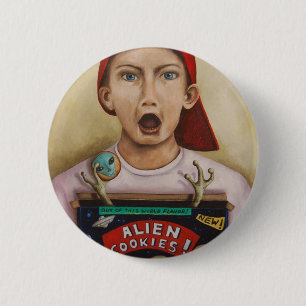 Alien Cookies afgewerkt schilderij Ronde Button 5,7 Cm