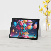 Alien dans la carte d'anniversaire d'un gâteau (Fleur jaune)