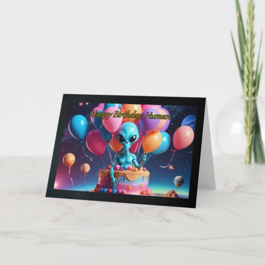 Alien dans la carte d'anniversaire d'un gâteau (Devant)