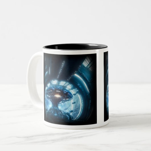 Alien dans l'espace Mug à deux tons, 11 oz (Devant gauche)