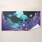 Alien de paix mignon et vaisseau spatial (Serviette de bain)