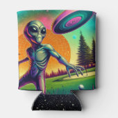 Alien Disc Golf met Planet Achtergrond Blikjeskoeler (Achterkant)