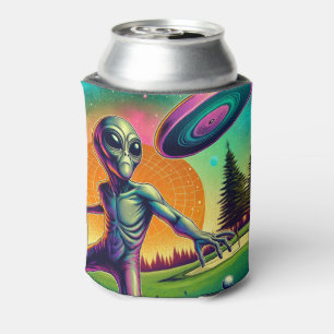 Alien Disc Golf met Planet Achtergrond Blikjeskoeler