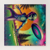 Alien Disc Golf met Planet Achtergrond Legpuzzel (Horizontaal)