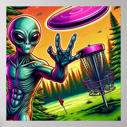 Alien Disc Golf Pin Basket Poster (Voorkant)