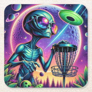 Alien Disc Golf Vierkante Kartonnen Onderzetter