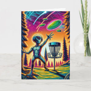 Alien Disc Golfen Gelukkige Verjaardag Kaart