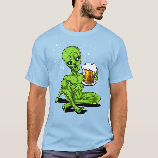 Alien Drink Beer Space UFO-kosmische partij T-shirt (Voorkant)