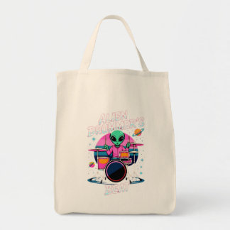 Alien Drummer's Beat T-shirt - Funky Alien Graphic Tote Bag