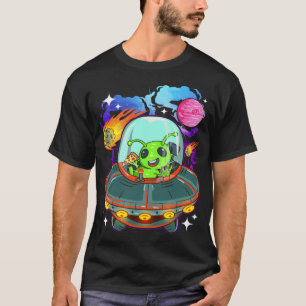 Alien Eating Pizza in Ruimteschip UFO Lover Space T-shirt