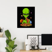 Alien Eating Space Pizza Poster (Thuiskantoor)