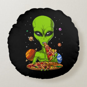 Alien Eating Space Pizza Rond Kussen