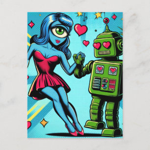 Alien en een Robot in Liefde Briefkaart