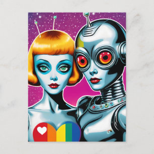 Alien en een Robot in Love Pride Briefkaart