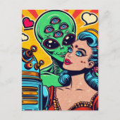 Alien en een vrouw in liefde briefkaart (Voorkant)
