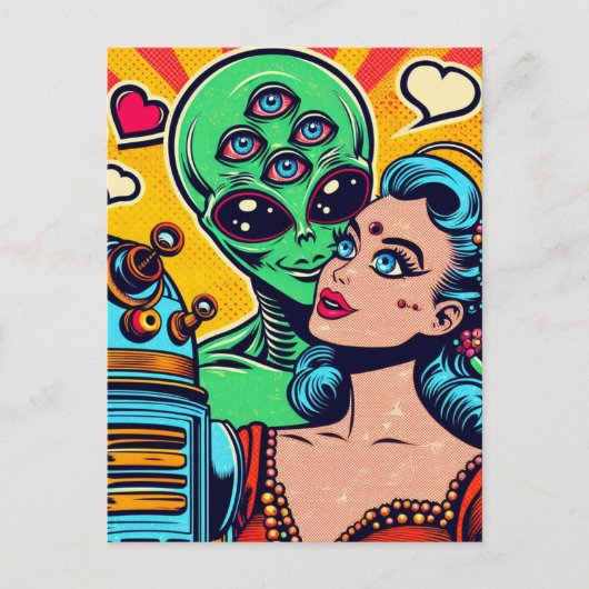 Alien en een vrouw in liefde briefkaart (Voorkant)