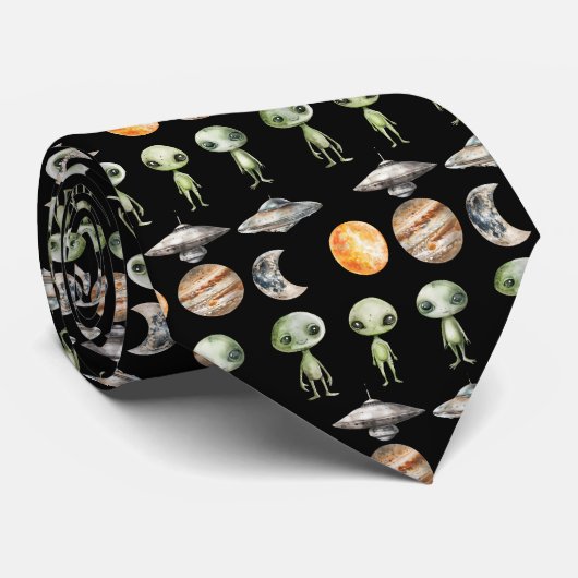 Alien en en ruimteschip stropdas (Opgerold)