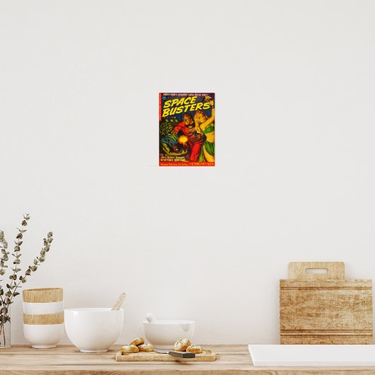 Alien en en Spaceman vechten over mooie vrouw Poster (Keuken)
