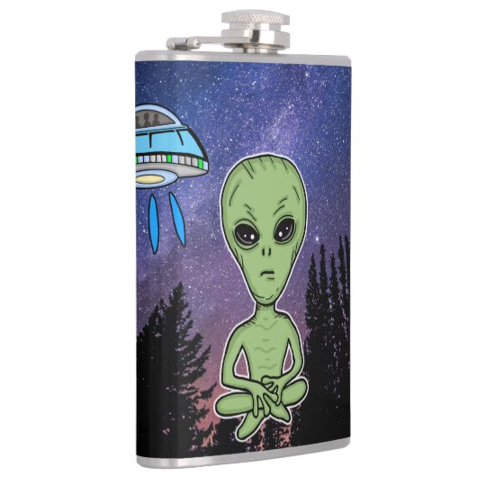 Alien en en UfO op Sterrennacht Heupfles (Rechts)