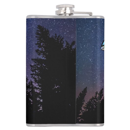 Alien en en UfO op Sterrennacht Heupfles (Achterkant)