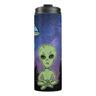 Alien en en UfO op Sterrennacht Thermosbeker