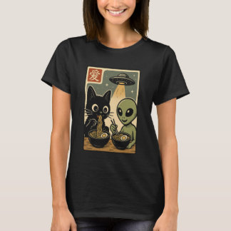 Alien en Kat Ramen Kom Funny UFO Japanse Noedel T-shirt